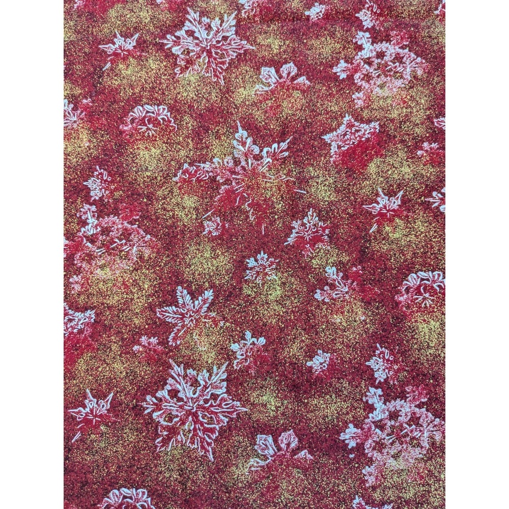 2.5 yards Vintage Liltex Gold Red Snowflake Cotton Quilting Fabric 44''